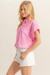 Lightweight Eyelet Button Down Short Sleeve Shirt HYFVE